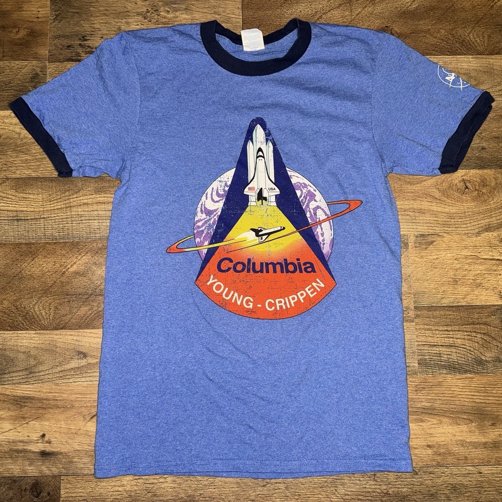 Vintage NASA Space Shuttle COLUMBIA STS-1 Young Crippen Ringer Small T-Shirt